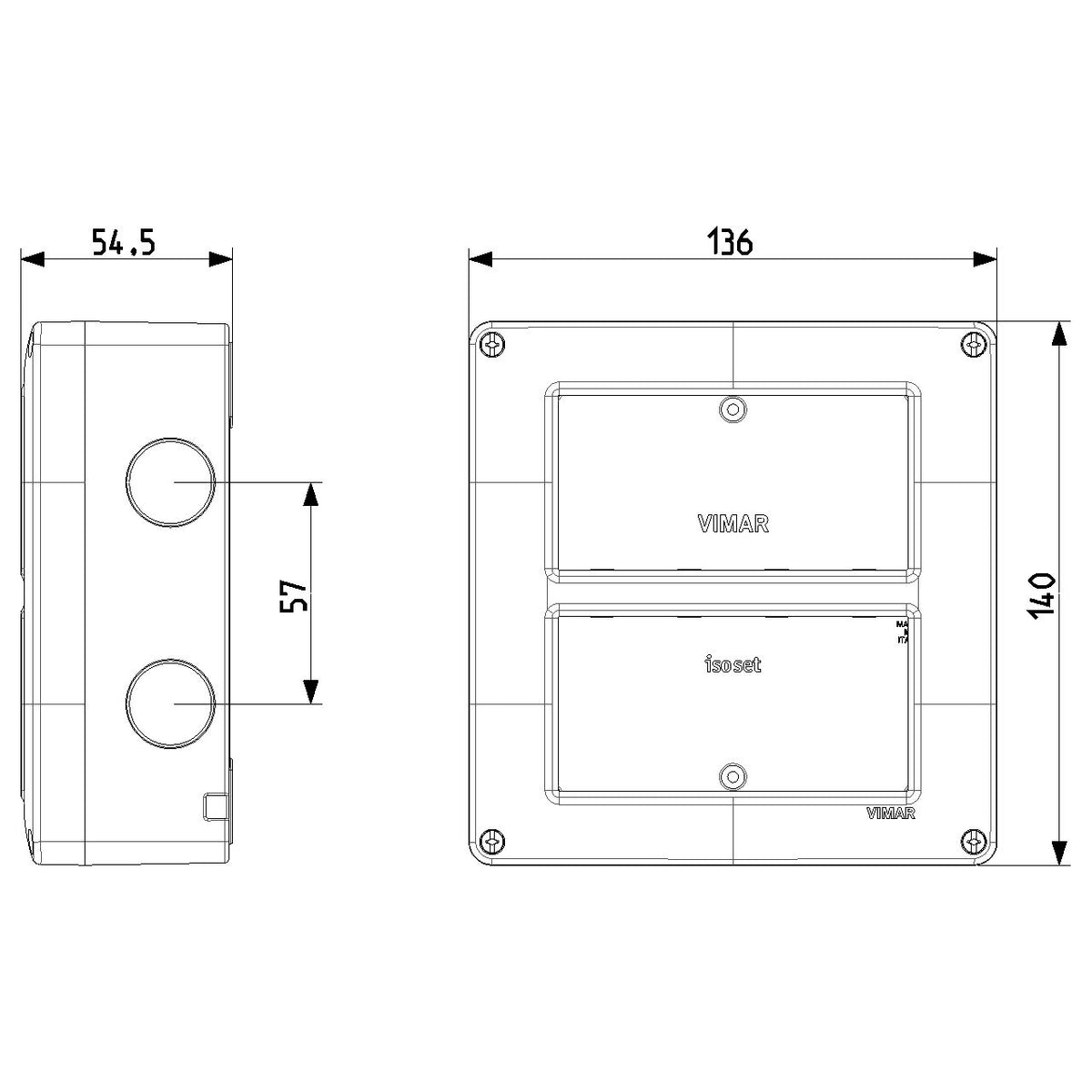 Vimar Isoset Surface Mount Enclosure, For Eikon and Plana, 8-Module (4+4), 4x2, Vertical, IP40