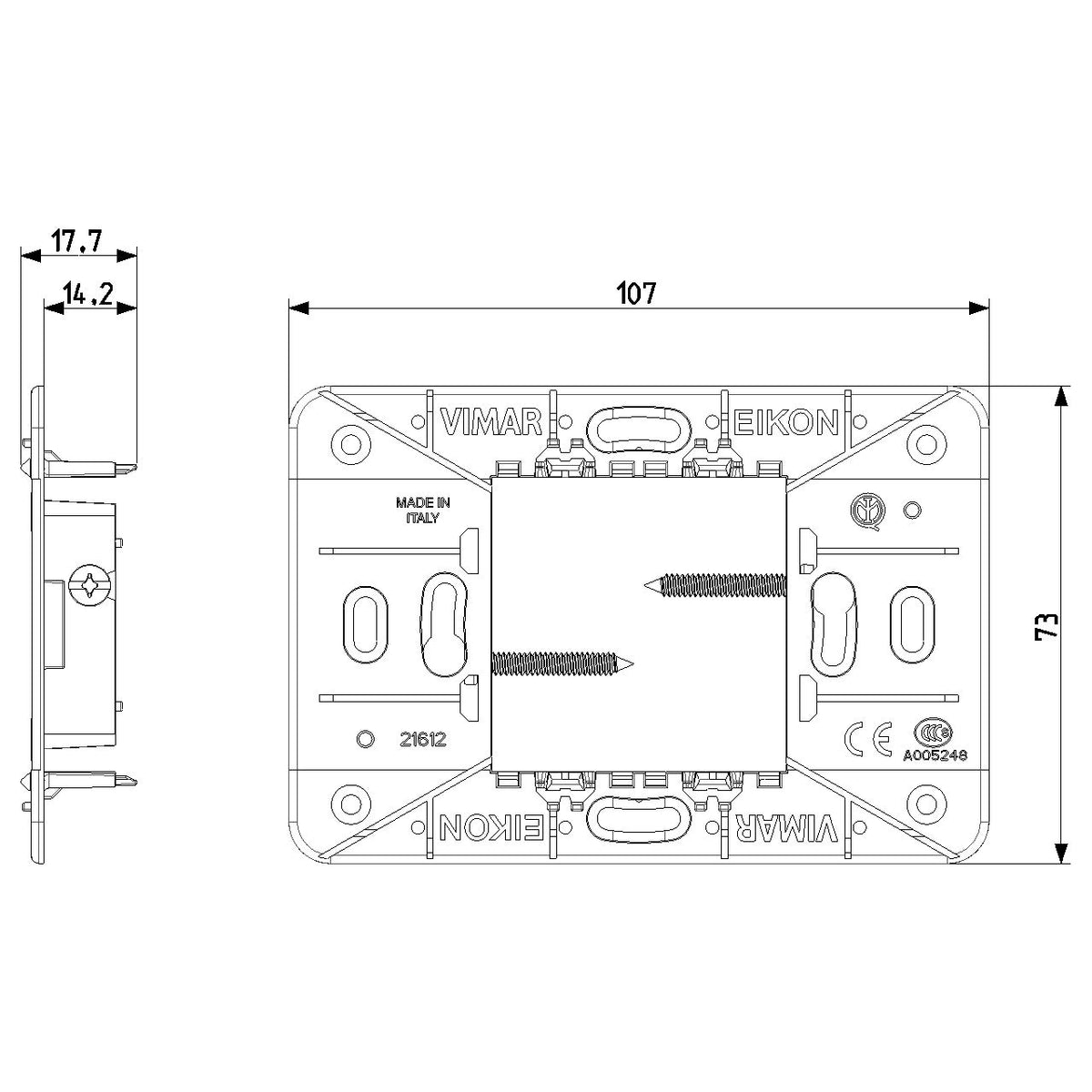 Vimar Eikon 2-Central-Module Mounting Frame, With Screws, For 60 mm Centers or 56x56 mm Boxes