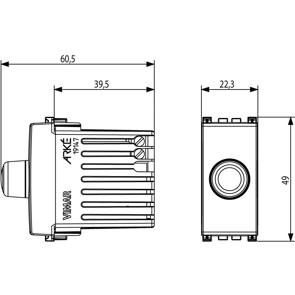 Vimar Arké Rotary Dimmer, 120V, 30-500W/30-300VA, 50-60 Hz