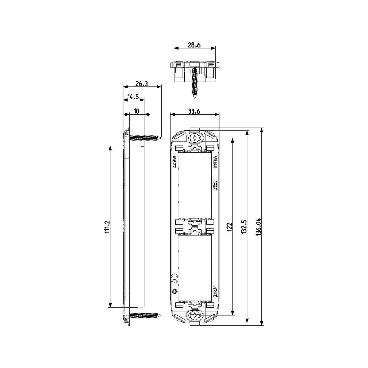 Vimar Arké 2-Module Panel Mounting Frame, With Screws