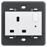 Vimar Eikon SICURY Switched English Standard Socket Outlet, 2P+E, 13A 250V, IP20, 3-Module Mounting Frame, Indicator Unit