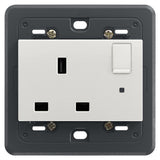 Vimar Eikon SICURY Switched English Standard Socket Outlet, 2P+E, 13A 250V, IP20, 3-Module Mounting Frame, Indicator Unit