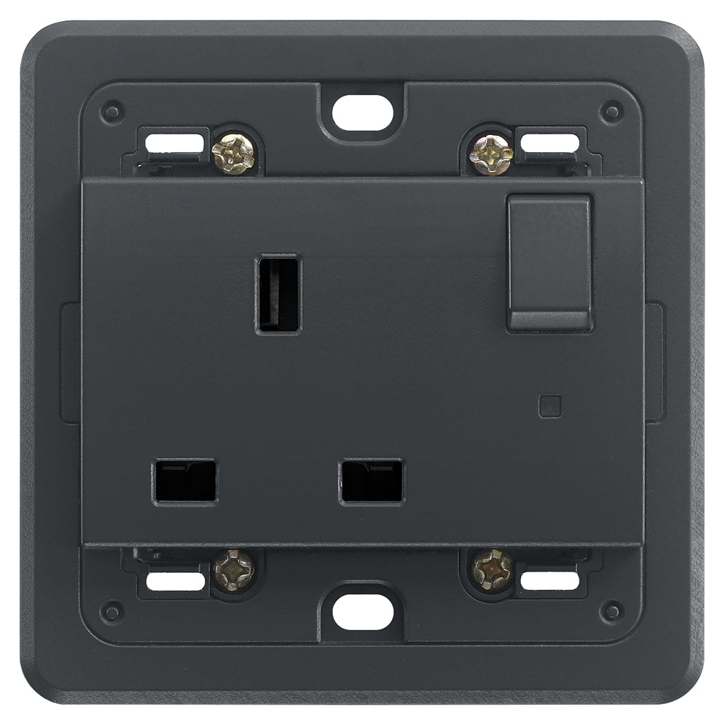 Vimar Eikon SICURY Switched English Standard Socket Outlet, 2P+E, 13A 250V, IP20, 3-Module Mounting Frame, Indicator Unit