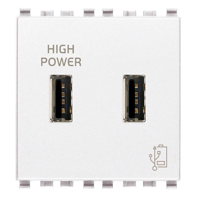 Vimar Eikon 2-Port USB Supply Unit, 5V, 2 Modules, Flush-Mounted