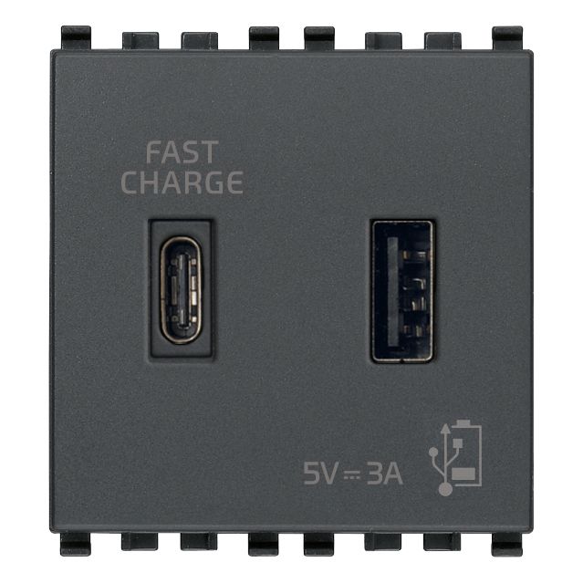 Vimar Eikon 2-Port USB Supply Unit, 5V, 2 Modules, Flush-Mounted