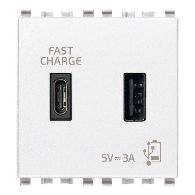 Vimar Eikon 2-Port USB Supply Unit, 5V, 2 Modules, Flush-Mounted