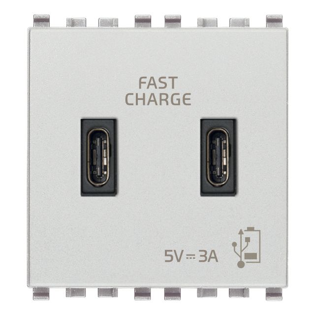 Vimar Eikon 2-Port USB Supply Unit, 5V, 2 Modules, Flush-Mounted