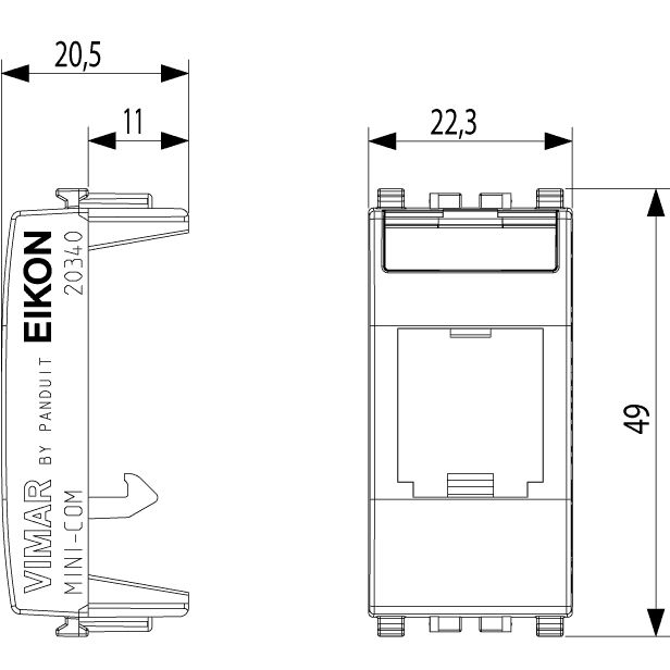 Vimar Eikon MINI-COM Panduit Adaptor, 22.3 x 49 x 20.5 mm, Label Space