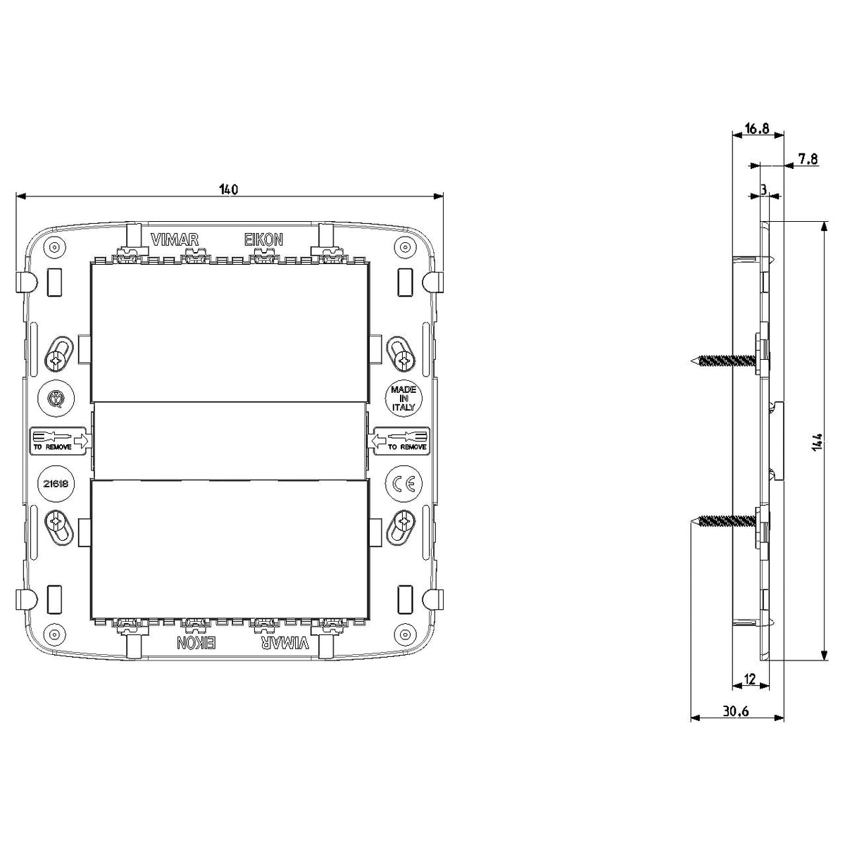 Vimar Eikon Mounting Frame and Protection Cover, 8 (4+4)-Module
