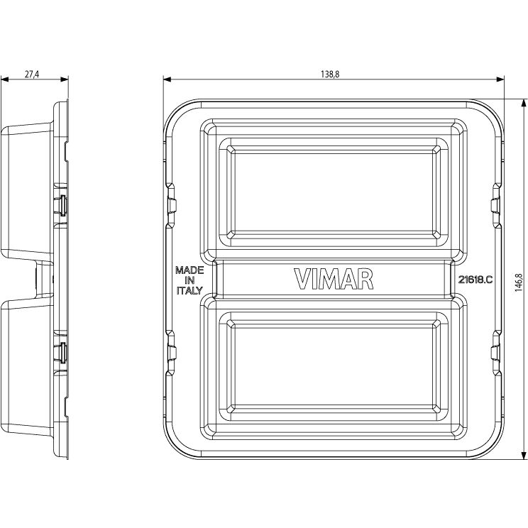 Vimar Eikon Mounting Frame and Protection Cover, 8 (4+4)-Module