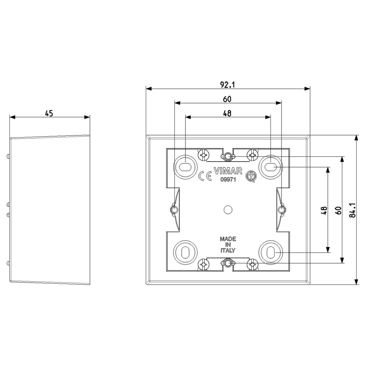 Vimar 09971 Surface Mounting Box, For Idea/Eikon/Plana, 1-2M, 43.5 mm Deep