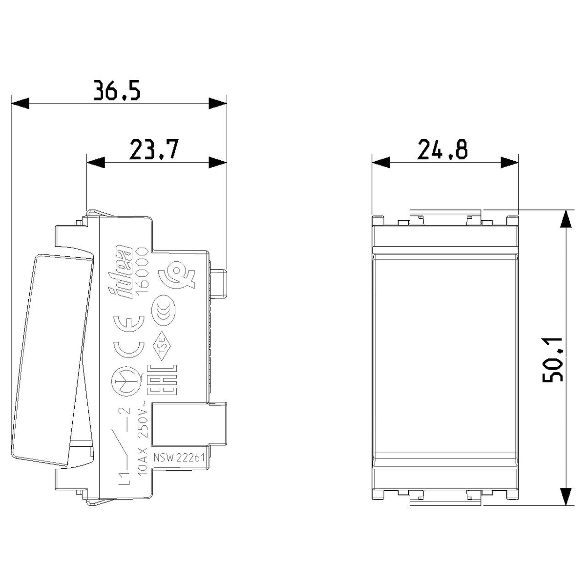 Vimar Idea 1-Way Rocker Switch, 1P 10 AX 250V, IP40