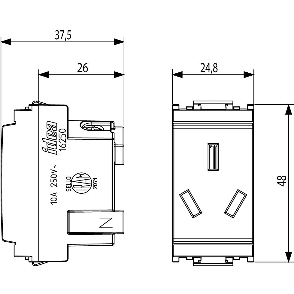 Vimar Idea SICURY Argentinian Socket Outlet, 2P+E, 10A, 250V, IP20