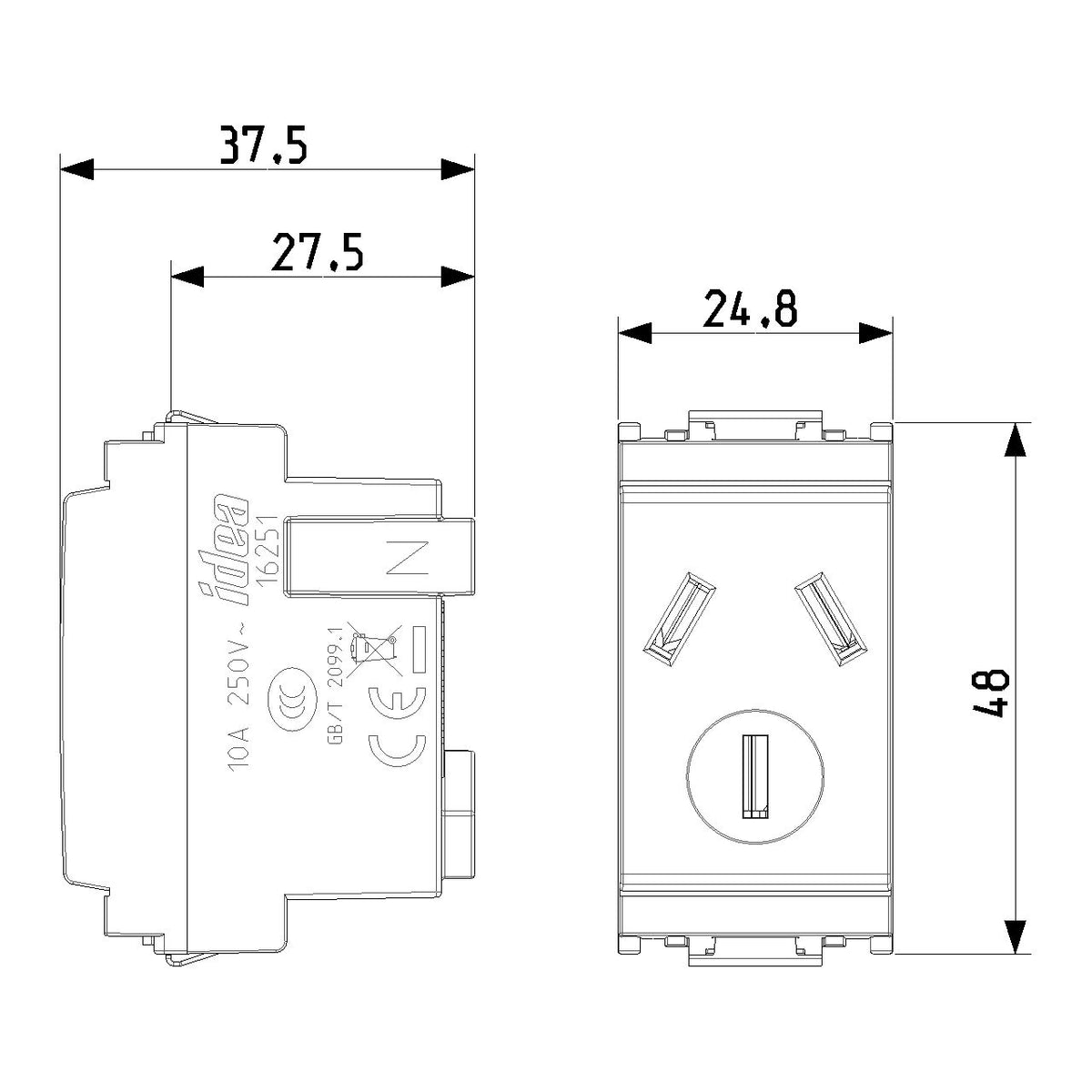 Vimar Idea SICURY Chinese Standard Socket Outlet, 2P+E, 10A 250V, IP20