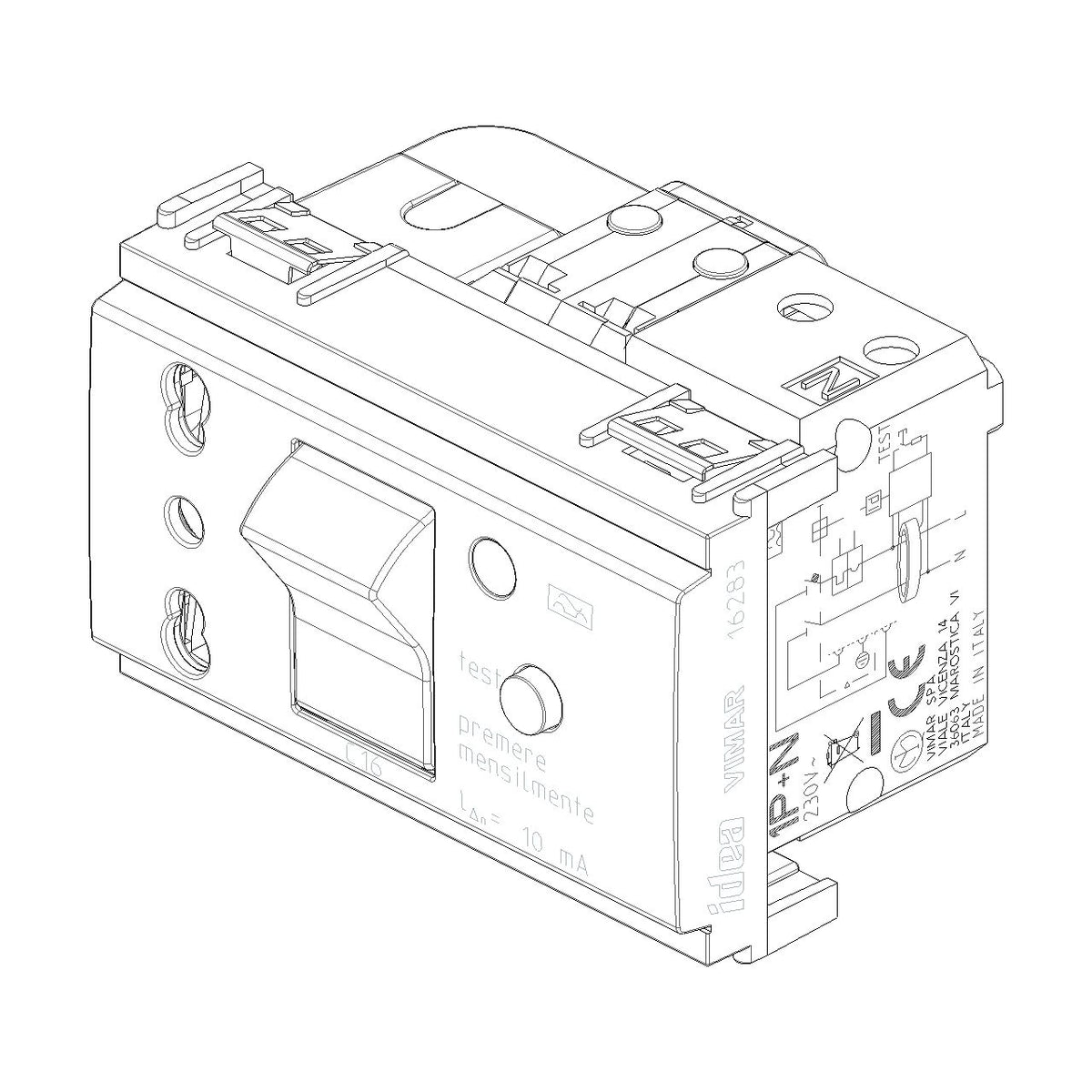 Vimar Idea SICURY Bpresa Socket Outlet, Italian Standard P17/11, 2P+E 16A 250V, C16 RCBO, 10mA, 3 Modules