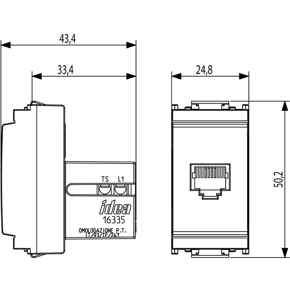 Vimar Idea RJ12 Phone Jack, 6-Position 6-Conductor (6/6), Screw Terminal, Flush-Mounted, IP20