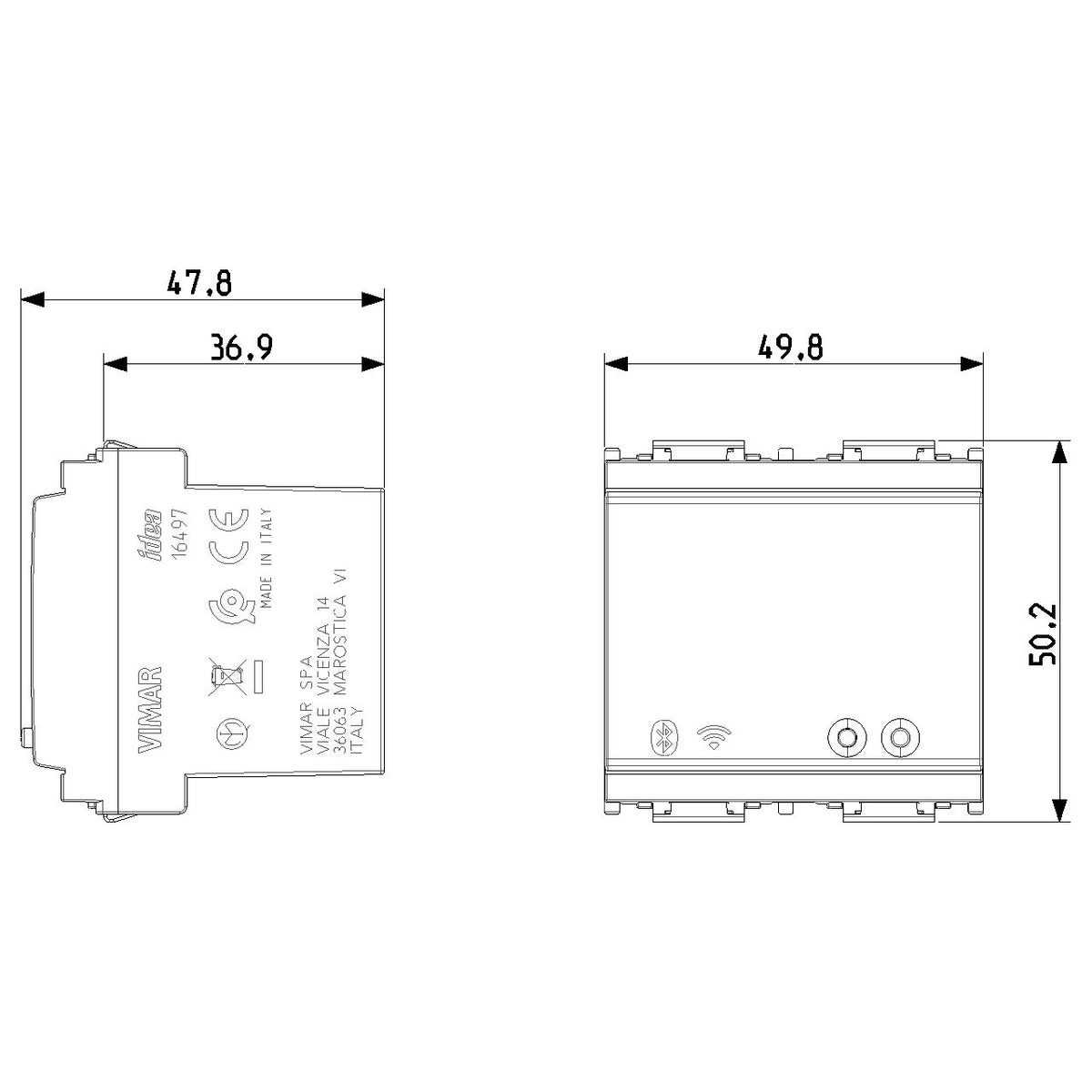 Vimar Idea View Wireless IoT Gateway, Bluetooth, Wi-Fi, 100-240V, 2 Modules, IP40