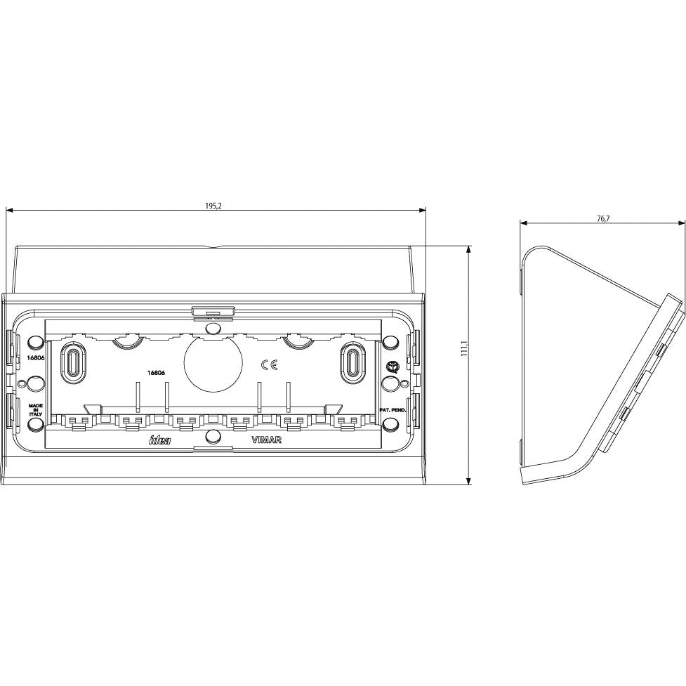 Vimar Idea 6-Module Table Mounting Box, For Classica Cover Plates, Cord-Grip, IP20, Plastic, 121.6 x 110.8 x 77.4 mm