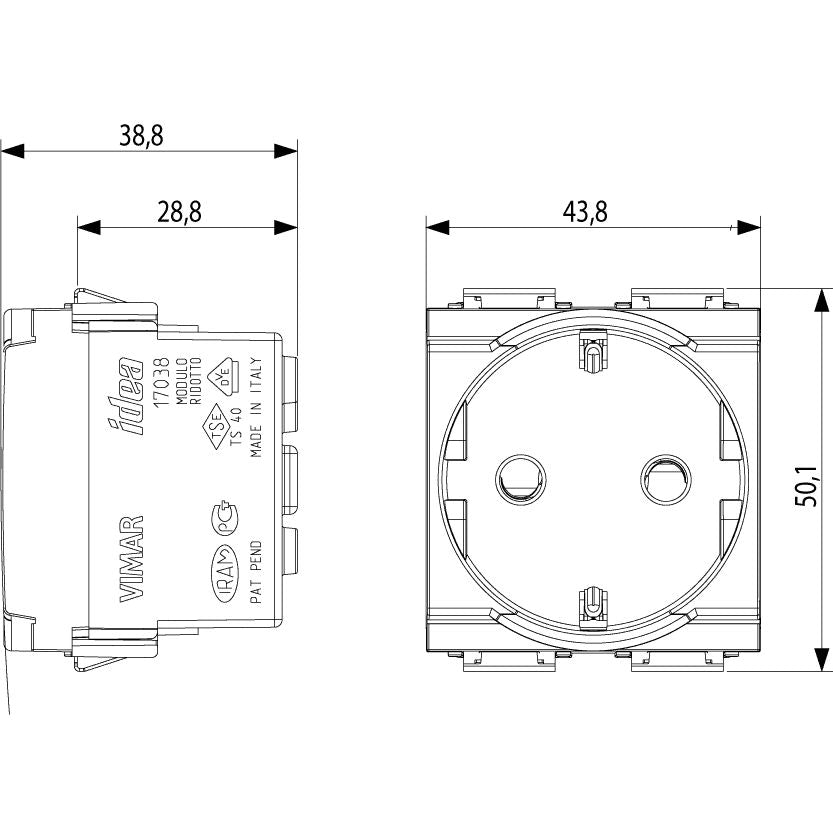 Vimar Idea German SICURY Socket Outlet, 2P+E, 16A 250V, IP20, 2 Reduced Modules