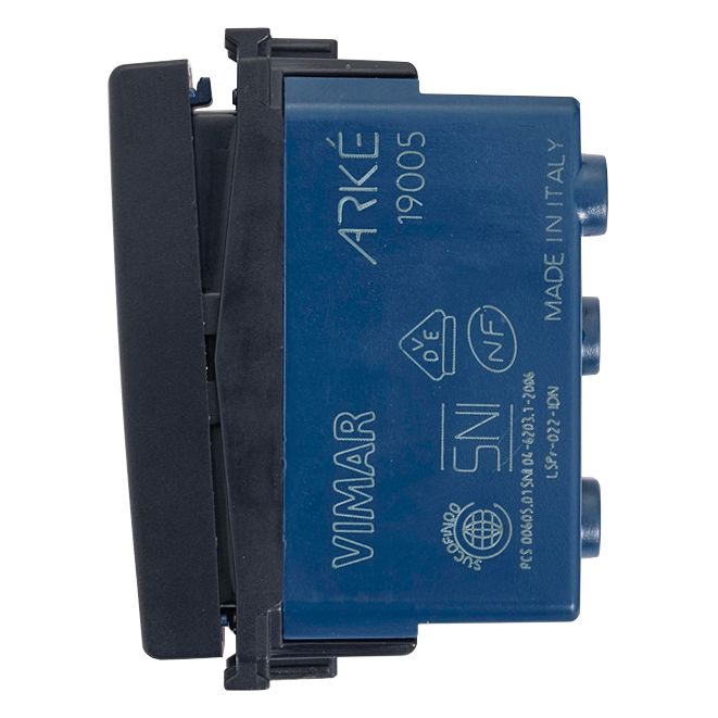 Vimar Arké 2-Way Rocker Switch, 1P, 16AX, 250V, IP40, Lightable, Replaceable Button
