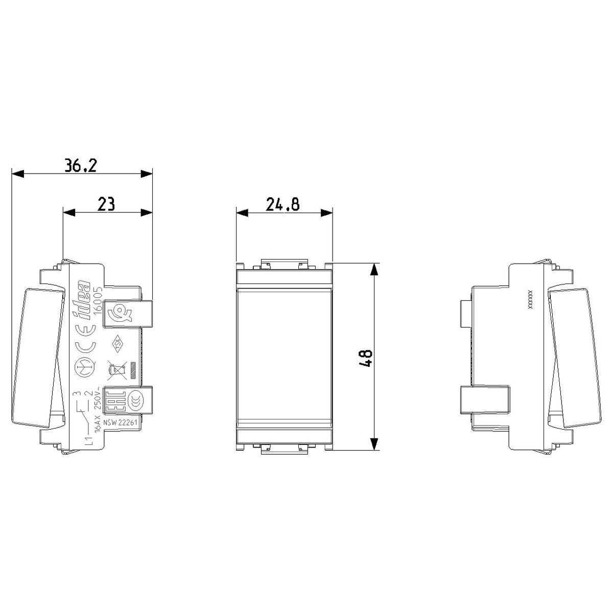Vimar Idea 2-Way Rocker Switch, 1P 16AX, 250V, IP40