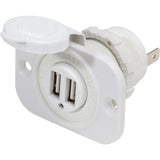Blue Sea Systems Dual USB Charger Socket, 12/24V DC, 2.1A, IP45, 1 1/8 in Cutout, Watertight Cap