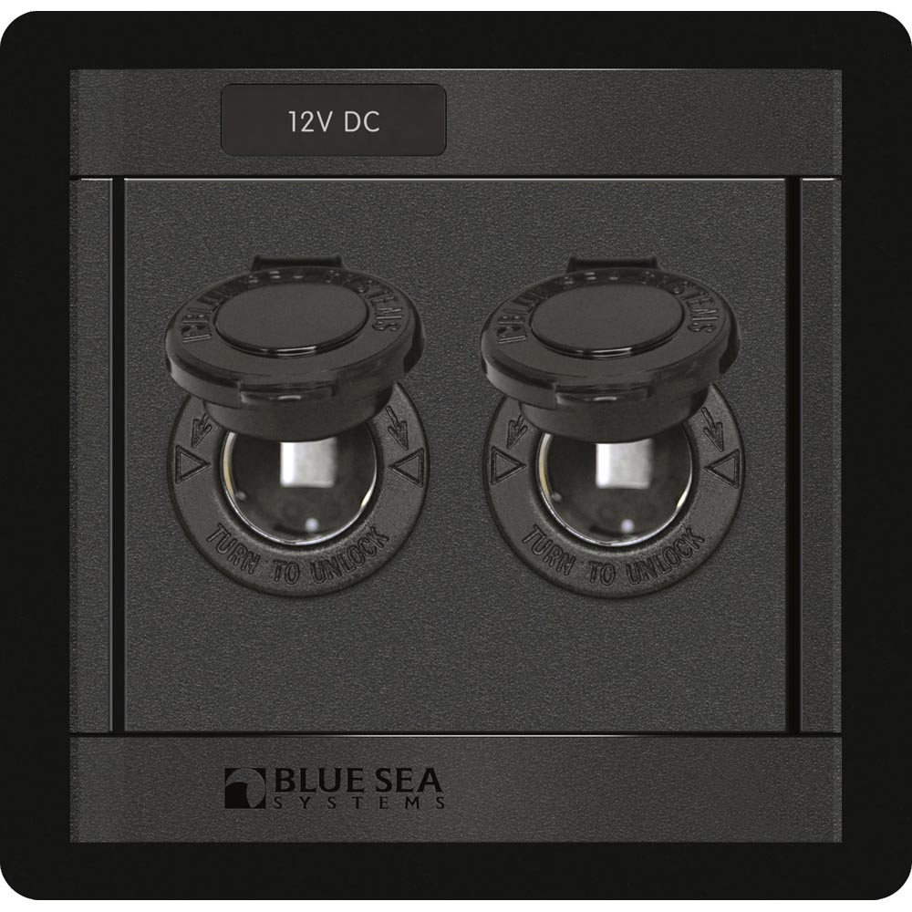 Blue Sea Systems DC 12 Volt Socket Panel, for 360 Panel System, Dual 12V Sockets, 15A Max Per Socket