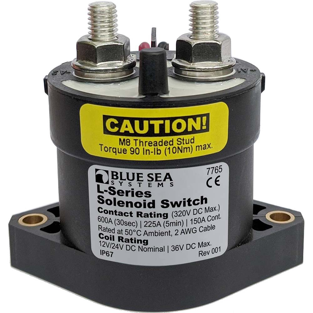 Blue Sea Systems L-Series Solenoid Switch, 150A, 12/24V DC, SPST Normally Open, Continuous Duty