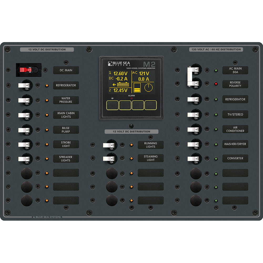Blue Sea Systems Traditional Metal AC/DC Panel, M2 Vessel Systems Monitor, NMEA 2000, 8 AC/14 DC Positions