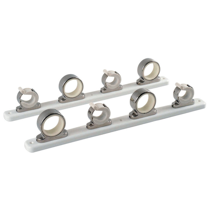 TACO Marine 4-Rod Hanger Rack, Polished 316L SS, White Poly Rack, Spring-Lock