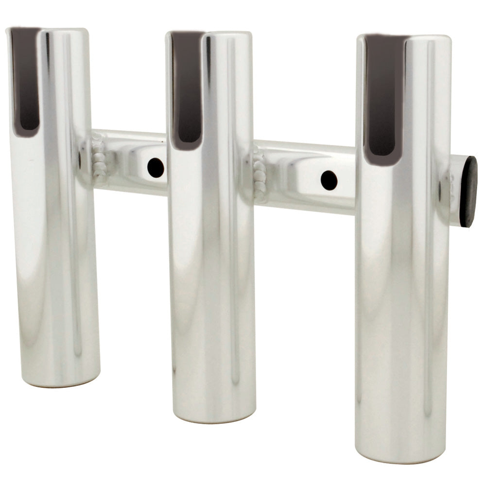 TACO Marine 3-Rod Aluminum Rod Rack, For Light Tackle Spinning Rod/Reel Combos, 8-1/2 in H x 12 in W, 1-1/2 in ID, Brushed Anodized Aluminum