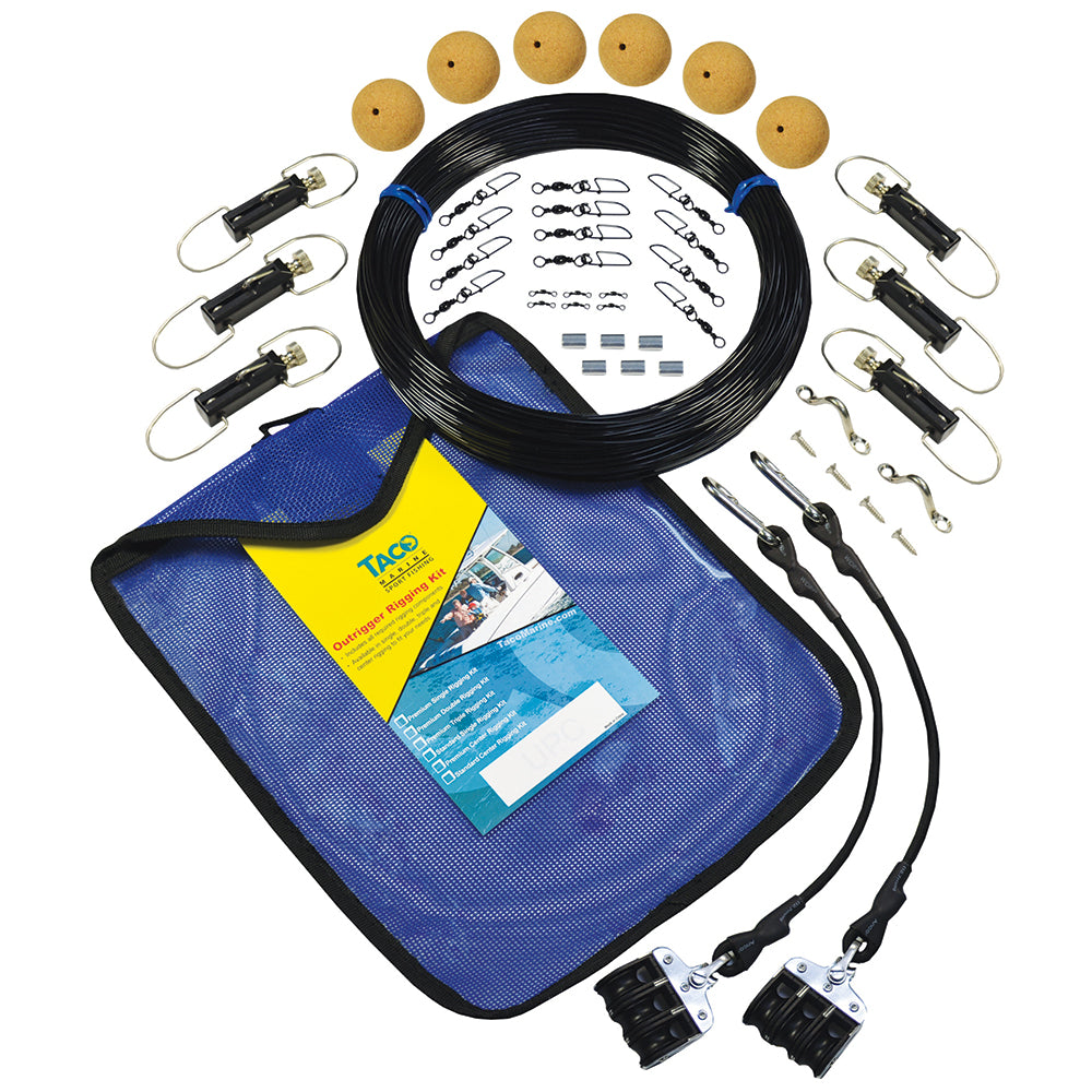 TACO Marine Premium Triple Mono Rigging Kit, For 24' Carbon Fiber Outrigger Poles, 1/8 in 180' 400# Mono, Black Line