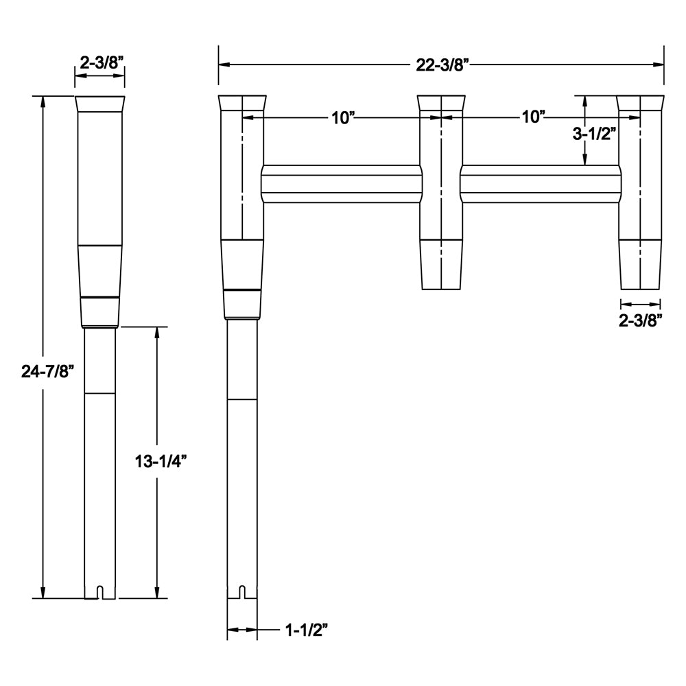 TACO Marine Deluxe Trident Rod Holder Cluster, Offset, 3 Rod, Tool Caddy, High-Polished Aluminum