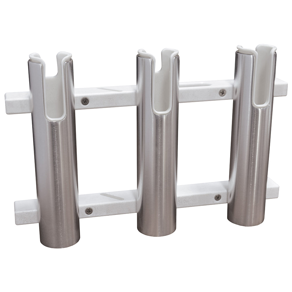 TACO Marine Aluminum/Poly 3-Rod Rack Holder, Brite-Dipped Anodized Finish, PVC White Liner