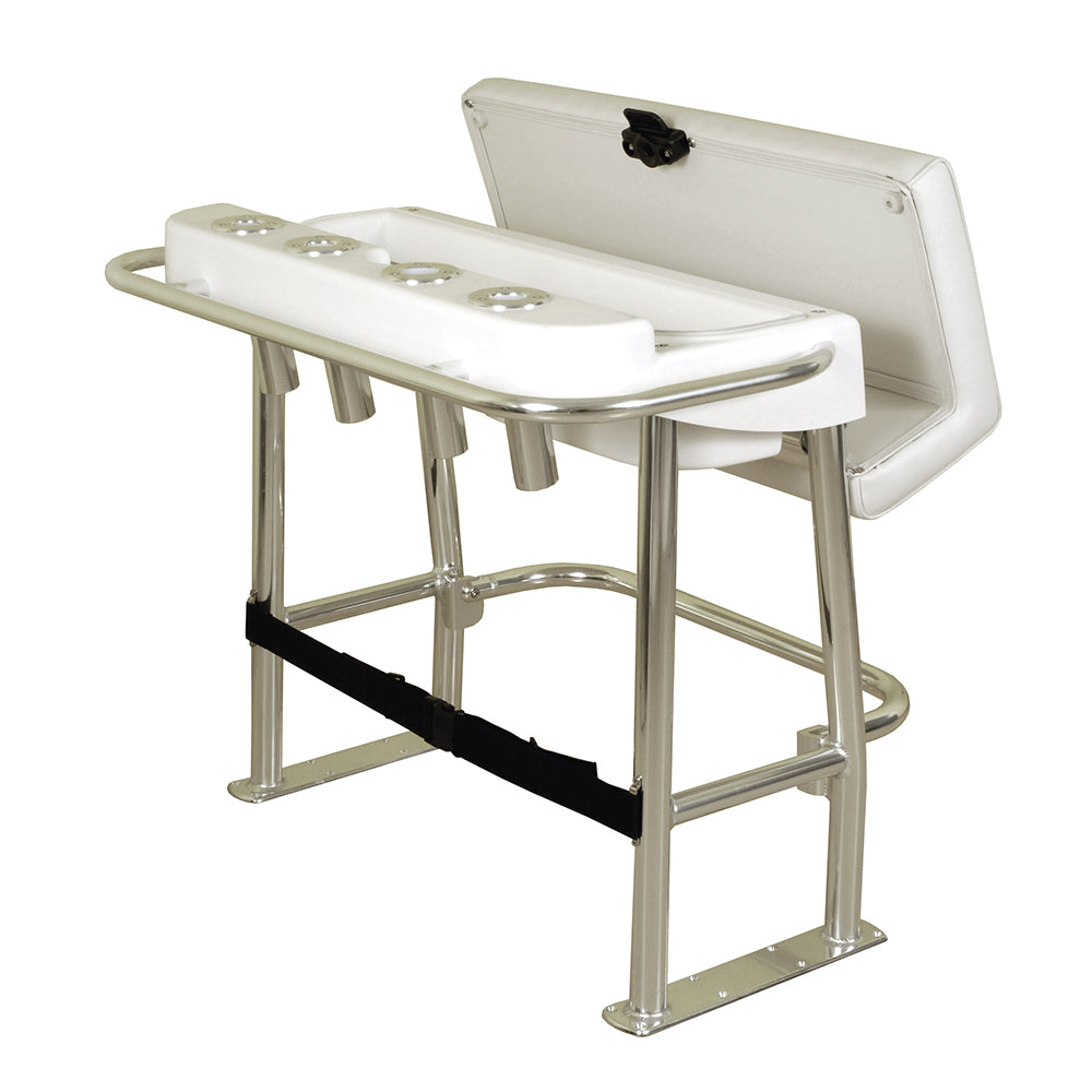 TACO Marine Neptune Premium Leaning Post, For Boats up to 30 ft, 33-1/2 x 39 x 27 in, 15-1/2 x 35 in Footprint, 4 Flush-Mount Rod Holders, Folding Footrest, 72qt Cooler Storage
