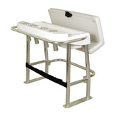 TACO Marine Neptune Premium Leaning Post, For Boats up to 30 ft, 33-1/2 x 39 x 27 in, 15-1/2 x 35 in Footprint, 4 Flush-Mount Rod Holders, Folding Footrest, 72qt Cooler Storage