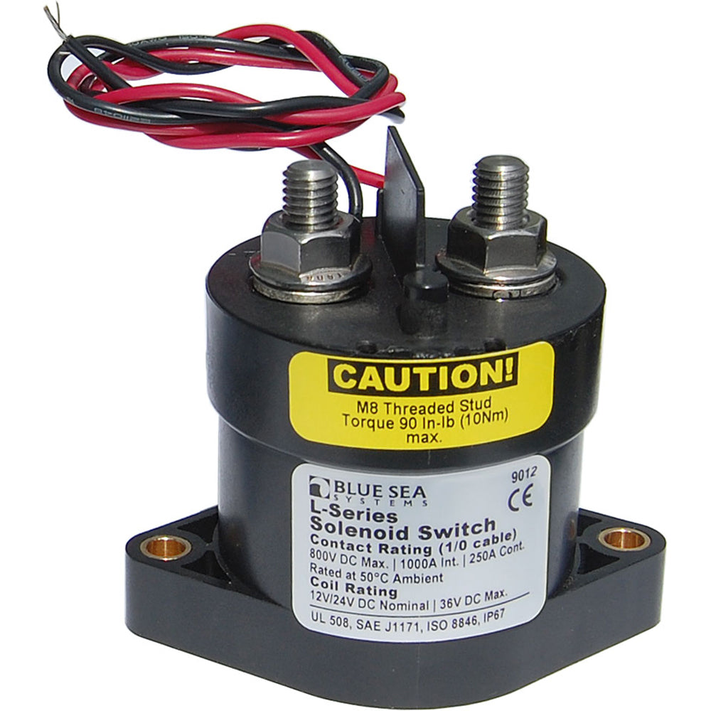 Blue Sea Systems L-Series Solenoid Switch, 12/24V, 250A, SPST-NO, Ignition Protected