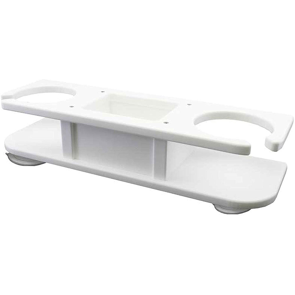 TACO Marine 2-Drink Poly Holder with Catch-All, White Polyethylene, Suction-Cup Mount