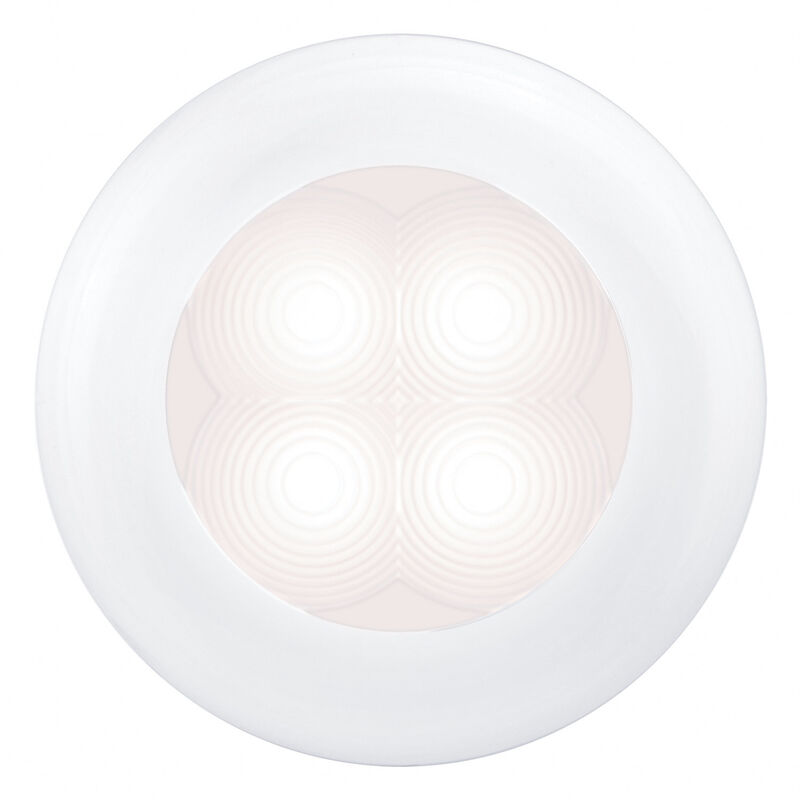 Hella Marine Slim Line Round LED Courtesy Light, 12V, IP67, Flush or Surface Mount, 3 in Round, 2 in Cutout, White Light, White Bezel