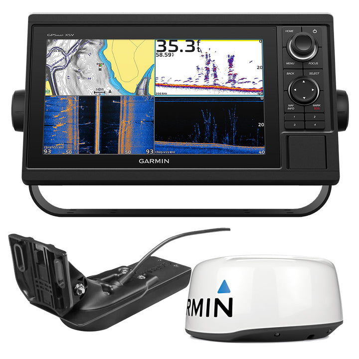 Garmin GPSMAP 1042xsv Chartplotter Fishfinder Combo, 10 in Keypad Display, GMR 18 HD+ Dome Radar, GT52-TM Transducer, CHIRP ClearVu, CHIRP SideVu, Navionics+ Charts, NMEA 2000
