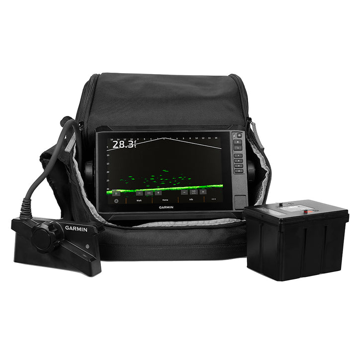 Garmin ECHOMAP UHD2 93sv LiveScope Plus Ice Fishing Bundle LI, 9in Touchscreen Display, LVS34-IF Transducer, 16.5Ah Li-Ion Battery, Garmin Navionics+ U.S. Inland Maps