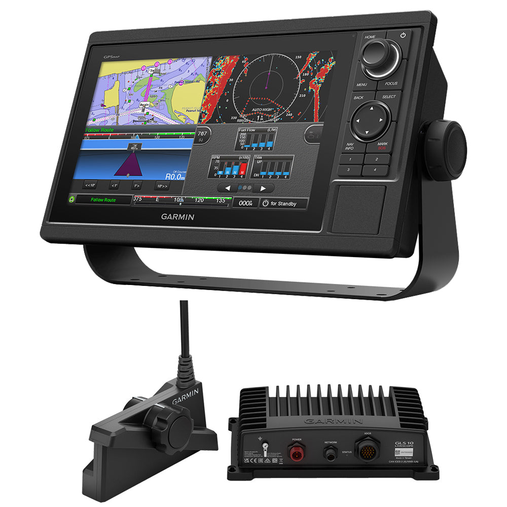 Garmin GPSMAP 1022 Chartplotter LiveScope Plus Bundle, GLS 10 Sonar Module, LVS34 Transducer, 10-Inch Display, Keyed Control