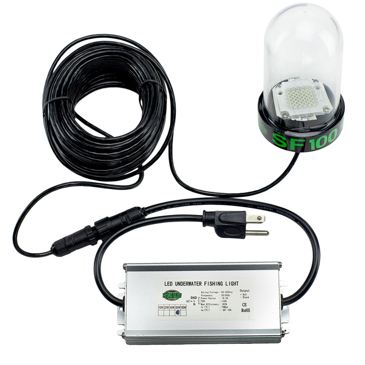 Hydro Glow - SF100G 100W/120VVAC Underwater Dock Light - Green Anchored To Bottom