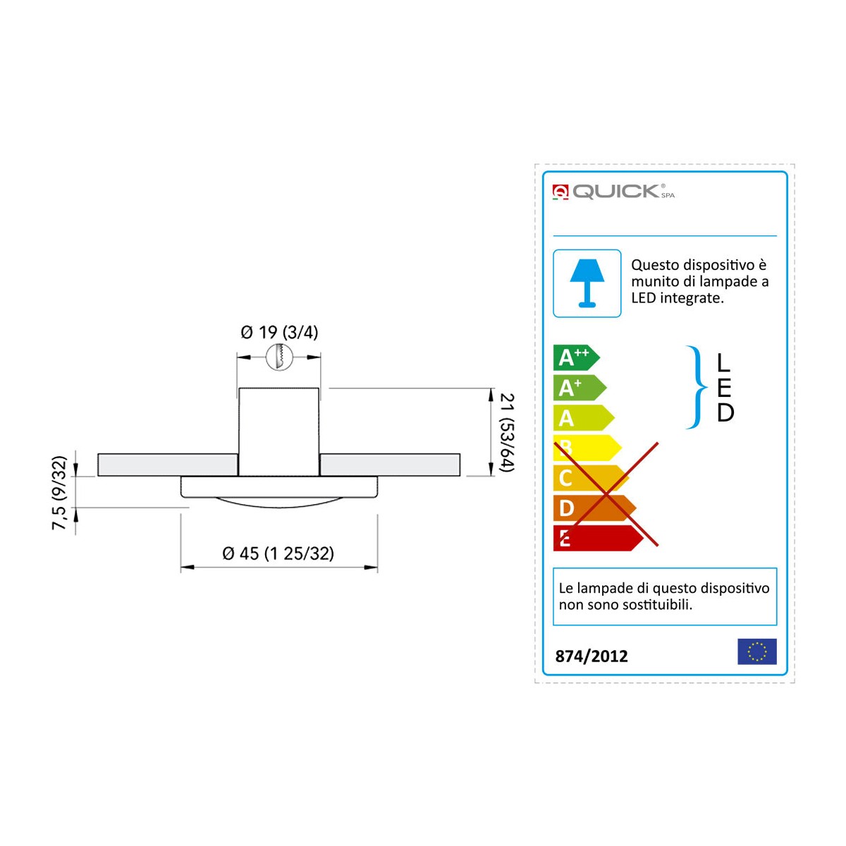 Quick Marine - Irene CO45 LED Courtesy Light - 10-30V DC, 0.48W, IP65