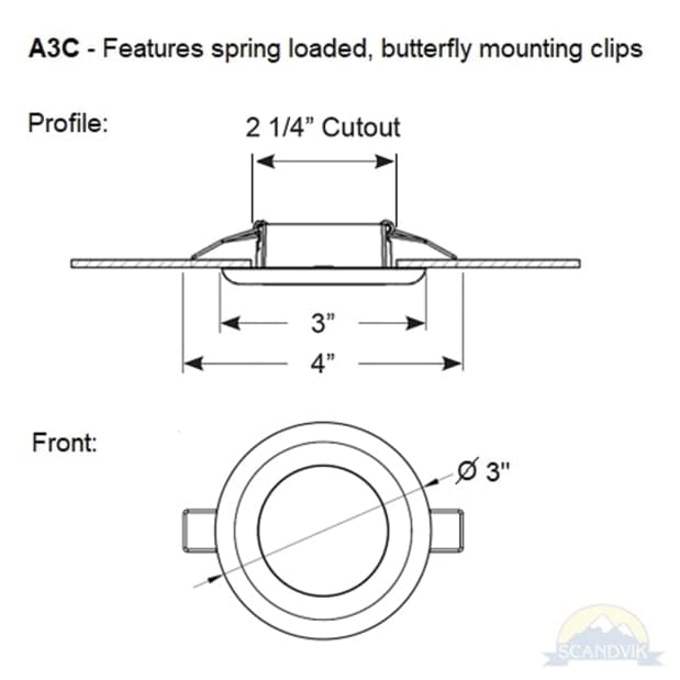 Scandvik - A3C Downlight Kit - Warm White w/ SS, White, & Black Trim Rings