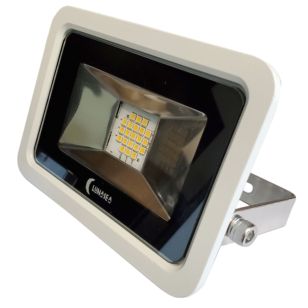 Lunasea - Slimline LED Floodlight - 120VAC, Cool White, 12W, 1200 Lumens, 3' Cord, White Housing