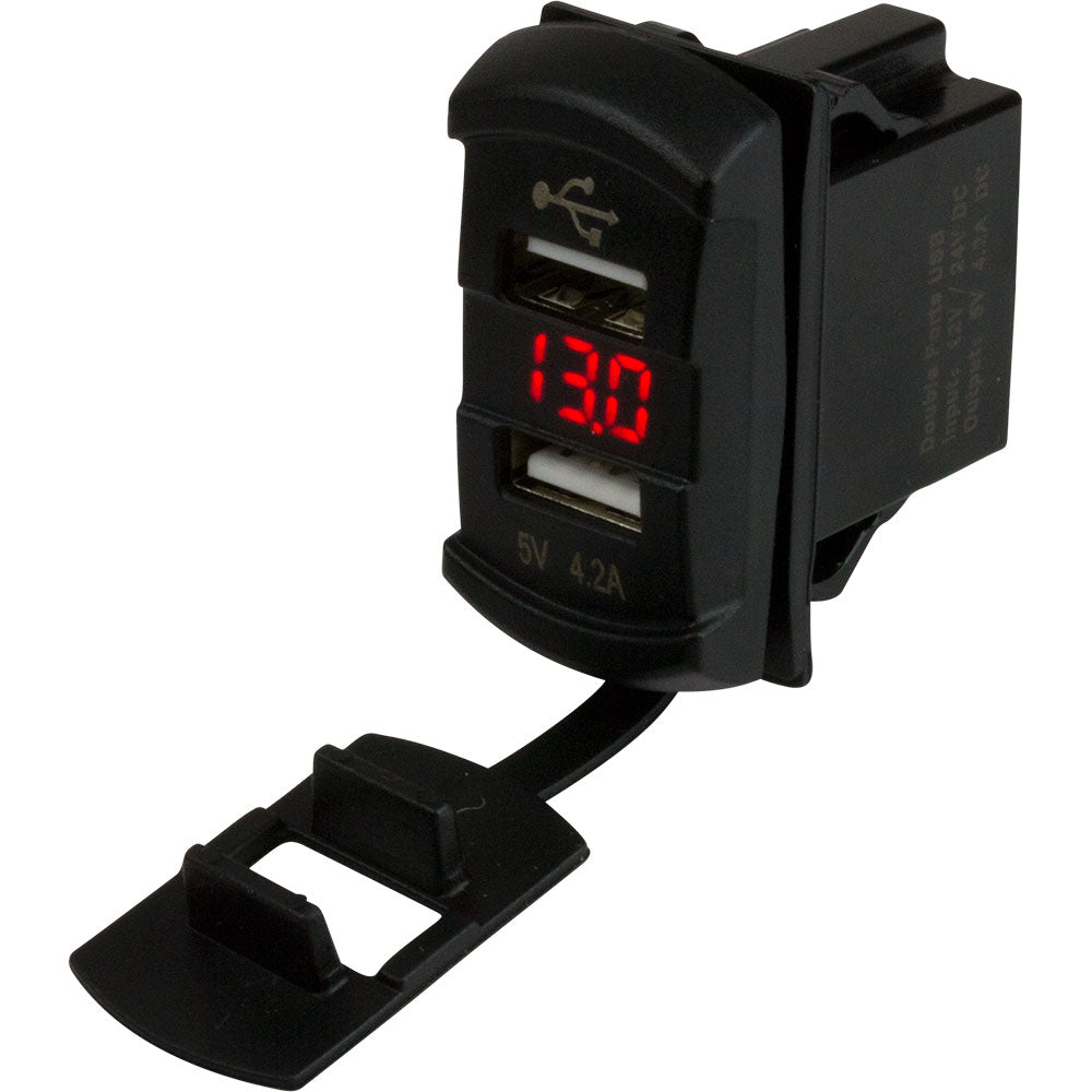 Sea-Dog - Dual USB Rocker Switch - Style Voltmeter, Hidden Display