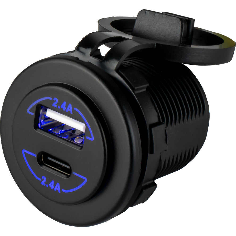 Sea-Dog - Round Dual USB/USB-C Power Socket