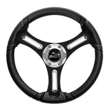 Schmitt Marine - Torcello 14" Wheel - Polyurethane Wheel, with Chrome Spoke Inserts & Cap, Black Brushed Spokes, 3/4" Tapered Shaft
