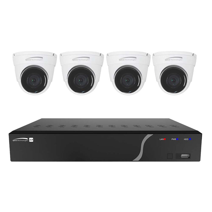 Speco - NVR Kit - 4 Channel, with 4 Outdoor IR 5MP IP Cameras, 2.8mm Fixed Lens, 1TB Kit NDAA